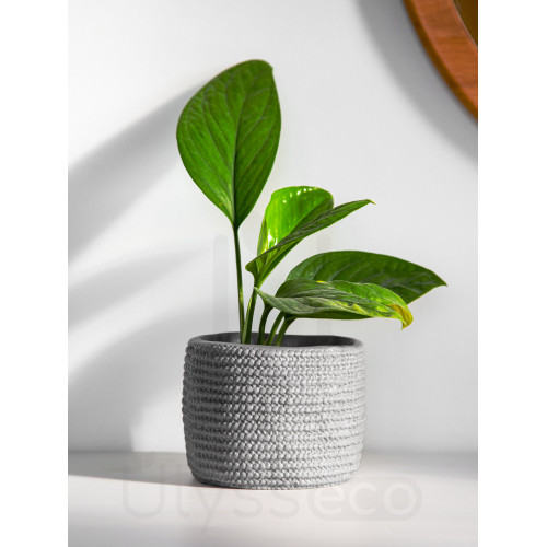 Кашпо вязаная корзинка Korgy, серое, искусственный камень, лак 13x10 см