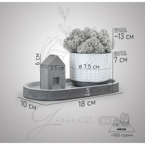 Набор "Floristic home" с подставкой и домиком, белый и серый, эмаль, лак, 10x18 см