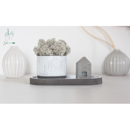 Набор "Floristic home" с подставкой и домиком, белый и серый, эмаль, лак, 10x18 см