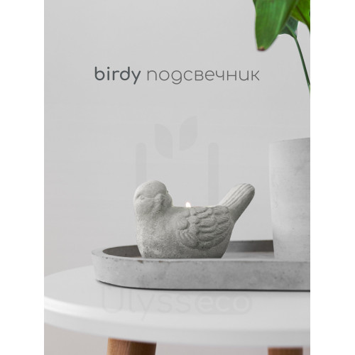Бетонный подсвечник Birdy для чайных свечей, серый, 12x7 см