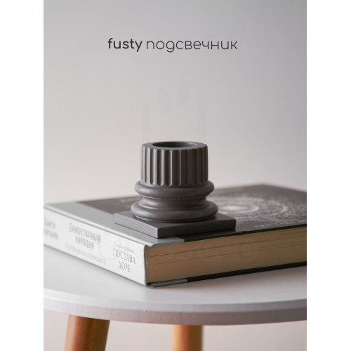 Подсвечник колонна Fusty, графит, искусственный камень, лак, 8х7.5 см / античный подсвечник